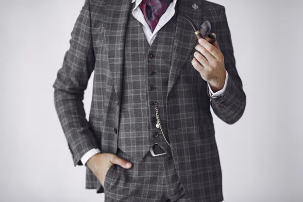 4. Brown Herringbone Suit in Tweed